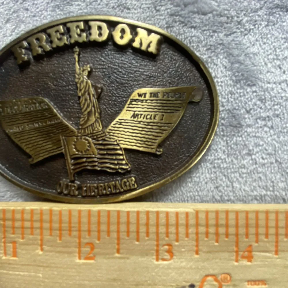 Patriotic USA Belt‎  Buckle Statue Liberty  Heritage Independence 4th July Brass